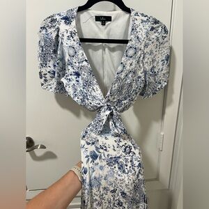 Lulu's Blue and White Floral Midi Dress